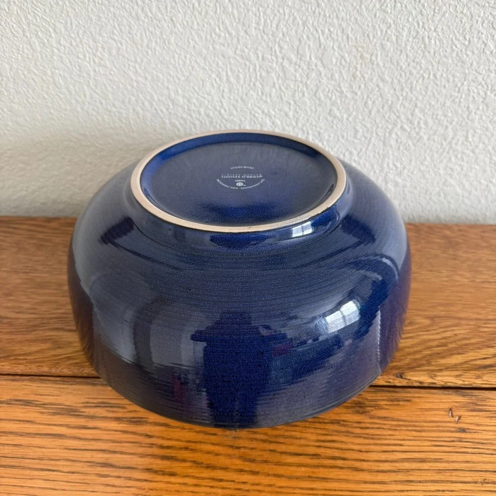 Thomas O'Brien Vintage Modern Blue Stoneware Veggie Serving Bowl 9.5